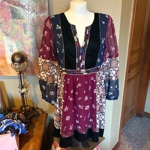 Anthropologie Floral Bohemian Dress with Sheer Sleeves